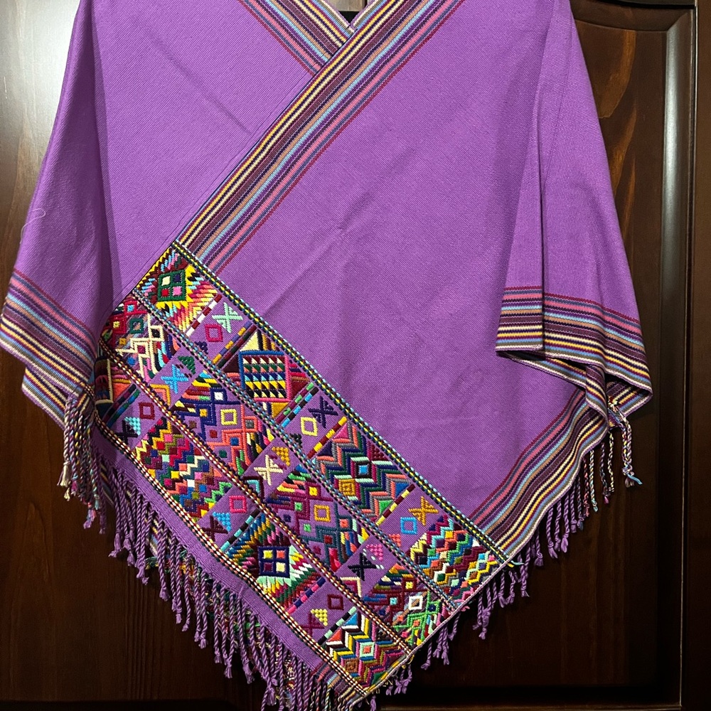 Hand Sewn Native American Embroidery Purple Poncho Coverall Vibrant Pattern